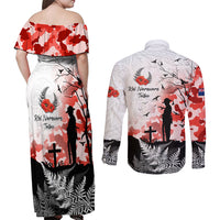 Kei Wareware Tatou New Zealand ANZAC Day Couples Matching Off Shoulder Maxi Dress and Long Sleeve Button Shirt Lest We Forget LT05 - Polynesian Pride