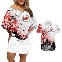 Kei Wareware Tatou New Zealand ANZAC Day Couples Matching Off Shoulder Short Dress and Hawaiian Shirt Lest We Forget LT05 White - Polynesian Pride