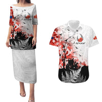 Kei Wareware Tatou New Zealand ANZAC Day Couples Matching Puletasi and Hawaiian Shirt Lest We Forget LT05 White - Polynesian Pride