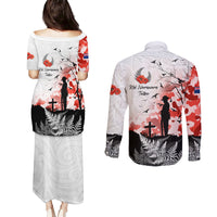 Kei Wareware Tatou New Zealand ANZAC Day Couples Matching Puletasi and Long Sleeve Button Shirt Lest We Forget LT05 - Polynesian Pride