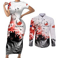 Kei Wareware Tatou New Zealand ANZAC Day Couples Matching Short Sleeve Bodycon Dress and Long Sleeve Button Shirt Lest We Forget LT05 White - Polynesian Pride