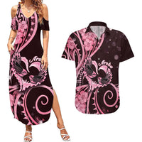 New Zealand Valentine Couples Matching Summer Maxi Dress and Hawaiian Shirt Aroha Sweet Pink Piwakawaka