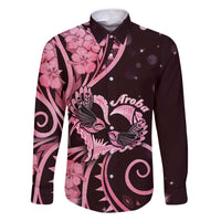 New Zealand Valentine Family Matching Tank Maxi Dress and Hawaiian Shirt Aroha Sweet Pink Piwakawaka LT05 Dad's Shirt - Long Sleeve Pink - Polynesian Pride