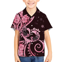 New Zealand Valentine Family Matching Tank Maxi Dress and Hawaiian Shirt Aroha Sweet Pink Piwakawaka LT05 Son's Shirt Pink - Polynesian Pride