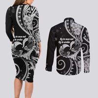 New Zealand Valentine Couples Matching Long Sleeve Bodycon Dress and Long Sleeve Button Shirt Aroha Gray Piwakawaka