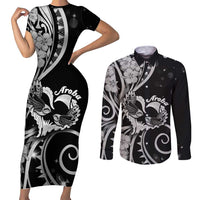 New Zealand Valentine Couples Matching Short Sleeve Bodycon Dress and Long Sleeve Button Shirt Aroha Gray Piwakawaka