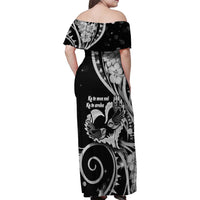 New Zealand Valentine Family Matching Off Shoulder Maxi Dress and Hawaiian Shirt Aroha Gray Piwakawaka