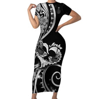 New Zealand Valentine Short Sleeve Bodycon Dress Aroha Gray Piwakawaka LT05 Long Dress Gray - Polynesian Pride
