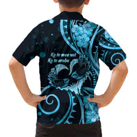 New Zealand Valentine Family Matching Off Shoulder Maxi Dress and Hawaiian Shirt Aroha Cyan Piwakawaka LT05 - Polynesian Pride