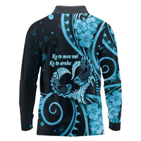 New Zealand Valentine Long Sleeve Polo Shirt Aroha Cyan Piwakawaka