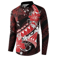 Personalised Hawaii Valentine Day Button Sweatshirt Polynesian Hibiscus Art Style Red