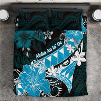 Hawaii Valentine Day Bedding Set Polynesian Hibiscus Art Style Turquoise