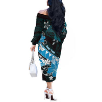 Personalised Hawaii Valentine Day Off The Shoulder Long Sleeve Dress Polynesian Hibiscus Art Style Turquoise LT05 - Polynesian Pride