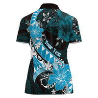 Personalised Hawaii Valentine Day Women Polo Shirt Polynesian Hibiscus Art Style Turquoise