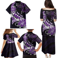 Personalised Hawaii Valentine Day Family Matching Puletasi and Hawaiian Shirt Polynesian Hibiscus Art Style Purple