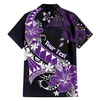 Personalised Hawaii Valentine Day Family Matching Short Sleeve Bodycon Dress and Hawaiian Shirt Polynesian Hibiscus Art Style Purple