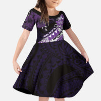 Personalised Hawaii Valentine Day Family Matching Summer Maxi Dress and Hawaiian Shirt Polynesian Hibiscus Art Style Purple LT05 Daughter's Dress Purple - Polynesian Pride