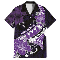 Personalised Hawaii Valentine Day Family Matching Summer Maxi Dress and Hawaiian Shirt Polynesian Hibiscus Art Style Purple LT05 Dad's Shirt - Short Sleeve Purple - Polynesian Pride