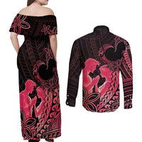 Alofa Samoa Valentine Red Couples Matching Off Shoulder Maxi Dress and Long Sleeve Button Shirt Love Is The Greatest Thing LT05 - Polynesian Pride