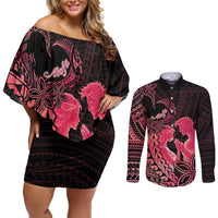 Alofa Samoa Valentine Red Couples Matching Off Shoulder Short Dress and Long Sleeve Button Shirt Love Is The Greatest Thing LT05 Red - Polynesian Pride