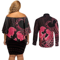 Alofa Samoa Valentine Red Couples Matching Off Shoulder Short Dress and Long Sleeve Button Shirt Love Is The Greatest Thing LT05 - Polynesian Pride