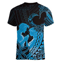 Alofa Samoa Valentine Blue Women V-Neck T-Shirt Love Is The Greatest Thing LT05 - Polynesian Pride