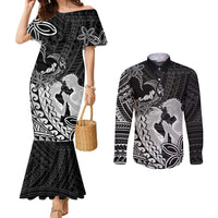 Alofa Samoa Valentine Black Couples Matching Mermaid Dress and Long Sleeve Button Shirt Love Is The Greatest Thing LT05 Black - Polynesian Pride