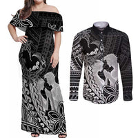 Alofa Samoa Valentine Black Couples Matching Off Shoulder Maxi Dress and Long Sleeve Button Shirt Love Is The Greatest Thing LT05 Black - Polynesian Pride