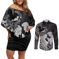 Alofa Samoa Valentine Black Couples Matching Off Shoulder Short Dress and Long Sleeve Button Shirt Love Is The Greatest Thing LT05 Black - Polynesian Pride