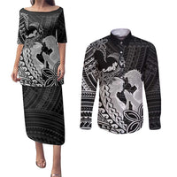 Alofa Samoa Valentine Black Couples Matching Puletasi and Long Sleeve Button Shirt Love Is The Greatest Thing LT05 Black - Polynesian Pride