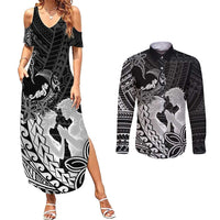 Alofa Samoa Valentine Black Couples Matching Summer Maxi Dress and Long Sleeve Button Shirt Love Is The Greatest Thing LT05 Black - Polynesian Pride