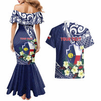 Personalised Wake Island Couples Matching Mermaid Dress and Hawaiian Shirt Tribal Pattern With Hibiscus Flowers