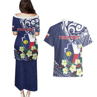 Personalised Wake Island Couples Matching Puletasi and Hawaiian Shirt Tribal Pattern With Hibiscus Flowers