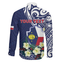 Personalised Wake Island Family Matching Off The Shoulder Long Sleeve Dress and Hawaiian Shirt Tribal Pattern With Hibiscus Flowers LT05 - Polynesian Pride