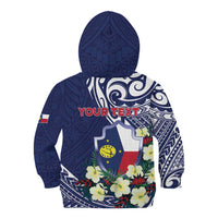 Personalised Wake Island Kid Hoodie Tribal Pattern With Hibiscus Flowers
