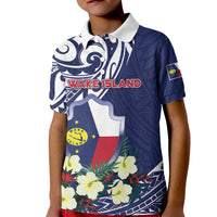 Personalised Wake Island Kid Polo Shirt Tribal Pattern With Hibiscus Flowers