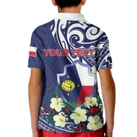 Personalised Wake Island Kid Polo Shirt Tribal Pattern With Hibiscus Flowers