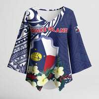 Personalised Wake Island Kimono Sleeve Blouse Tribal Pattern With Hibiscus Flowers