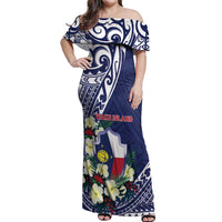 Personalised Wake Island Off Shoulder Maxi Dress Tribal Pattern With Hibiscus Flowers
