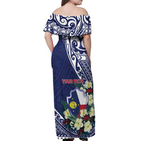 Personalised Wake Island Off Shoulder Maxi Dress Tribal Pattern With Hibiscus Flowers