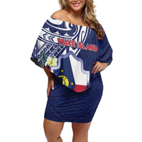 Personalised Wake Island Off Shoulder Short Dress Tribal Pattern With Hibiscus Flowers