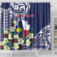 Wake Island Shower Curtain Tribal Pattern With Hibiscus Flowers