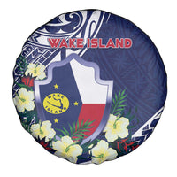 Wake Island Spare Tire Cover Tribal Pattern With Hibiscus Flowers