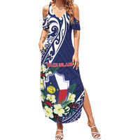Personalised Wake Island Summer Maxi Dress Tribal Pattern With Hibiscus Flowers