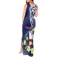 Personalised Wake Island Tank Maxi Dress Tribal Pattern With Hibiscus Flowers