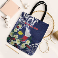Wake Island Tote Bag Tribal Pattern With Hibiscus Flowers