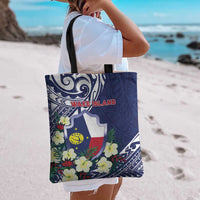 Wake Island Tote Bag Tribal Pattern With Hibiscus Flowers