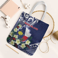 Wake Island Tote Bag Tribal Pattern With Hibiscus Flowers
