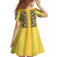 Aloha Hawaii Mardi Gras Family Matching Off Shoulder Short Dress and Hawaiian Shirt Gold Style