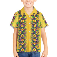 Aloha Hawaii Mardi Gras Kid Hawaiian Shirt Gold Style LT05 Kid Gold - Polynesian Pride